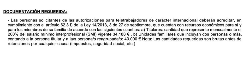 Excerpt from a UGE-CE supplemental request showing the €40,000 family income threshold for Spain DNV