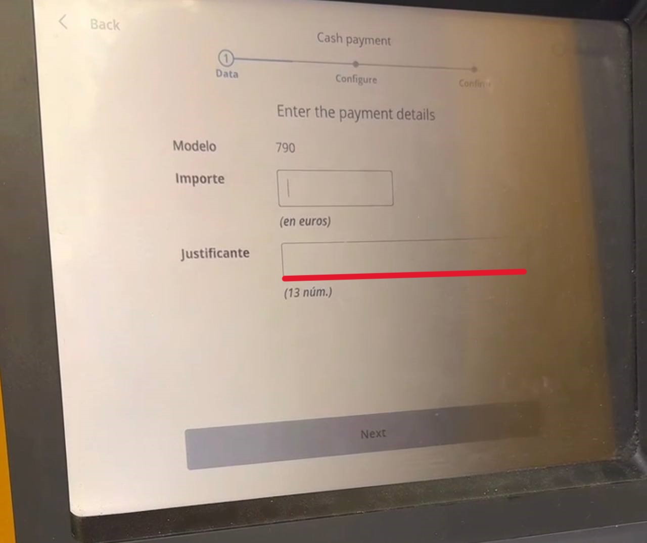 Phone number entry screen on a CaixaBank ATM