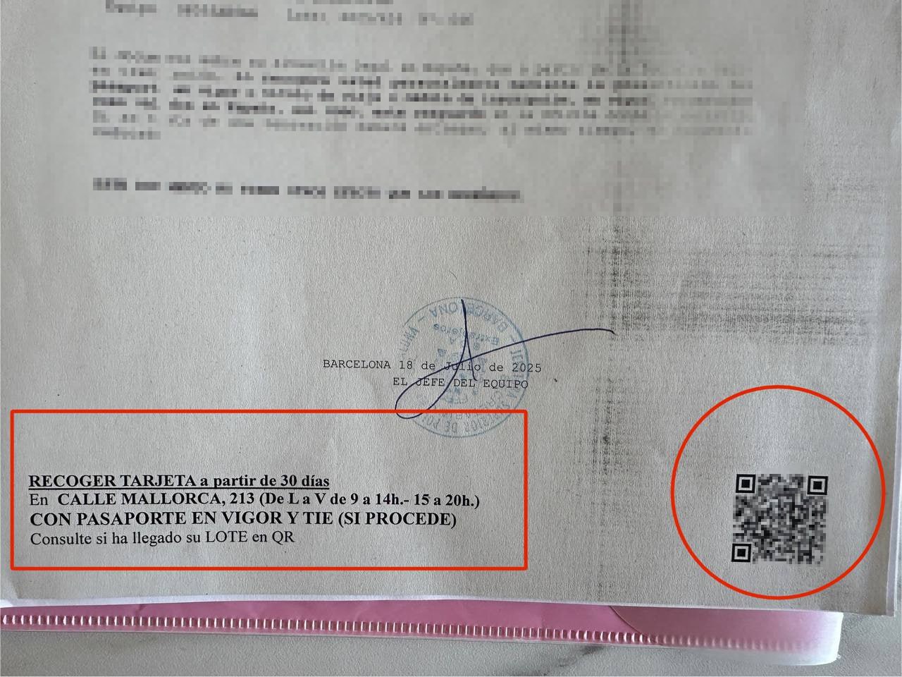 Fingerprinting receipt showing the lote reference number