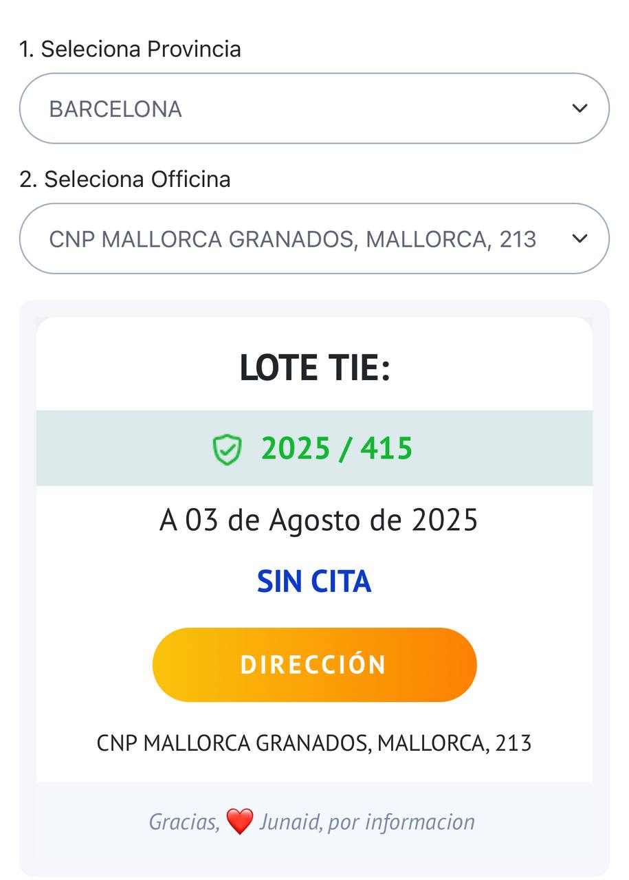 form24.es interface for checking TIE card status