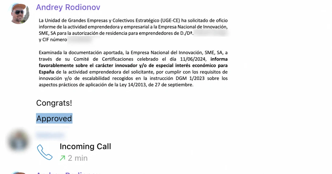 Screenshot of a client conversation with EspañaGo