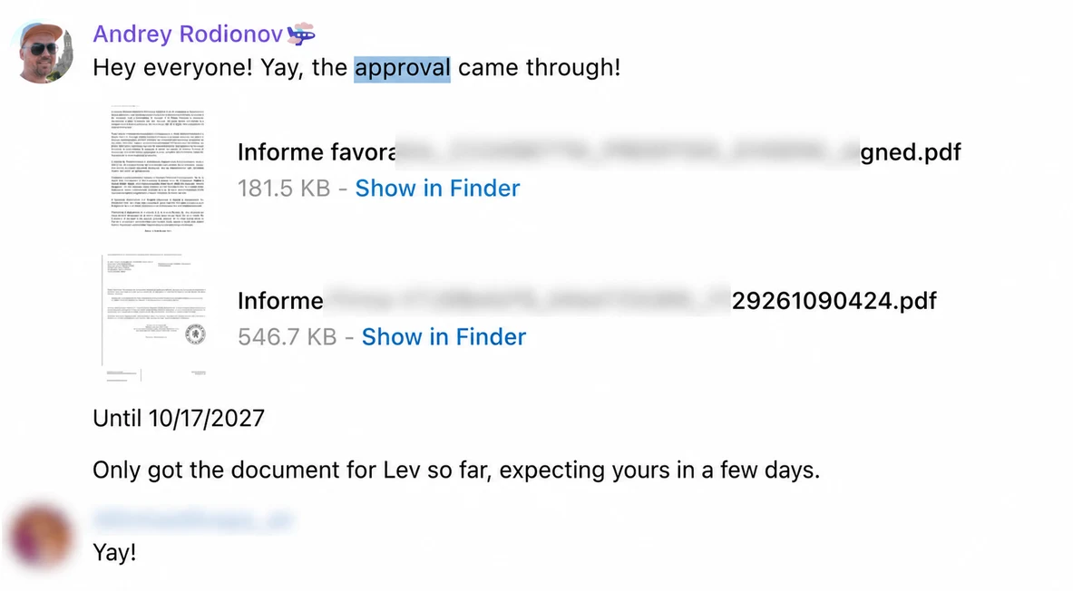 Screenshot of a client conversation with EspañaGo