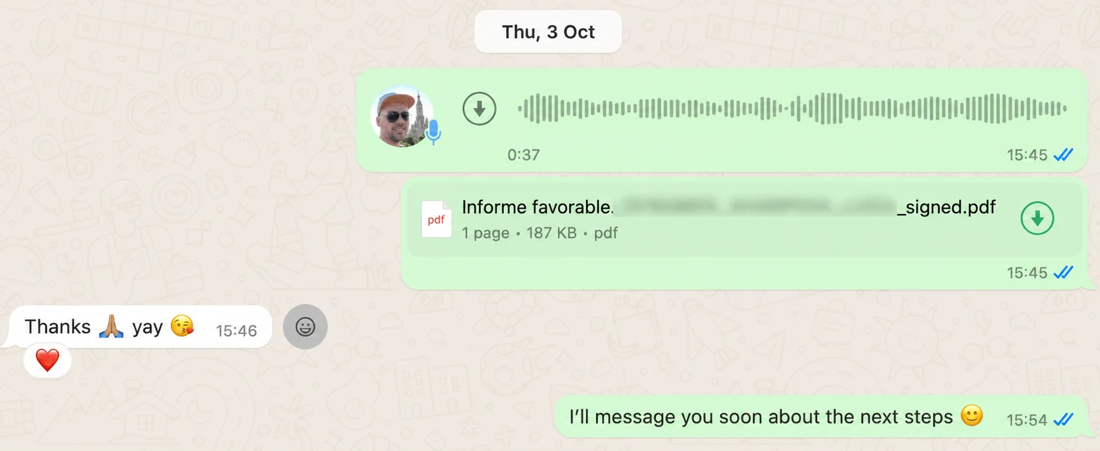 Screenshot of a client conversation with EspañaGo