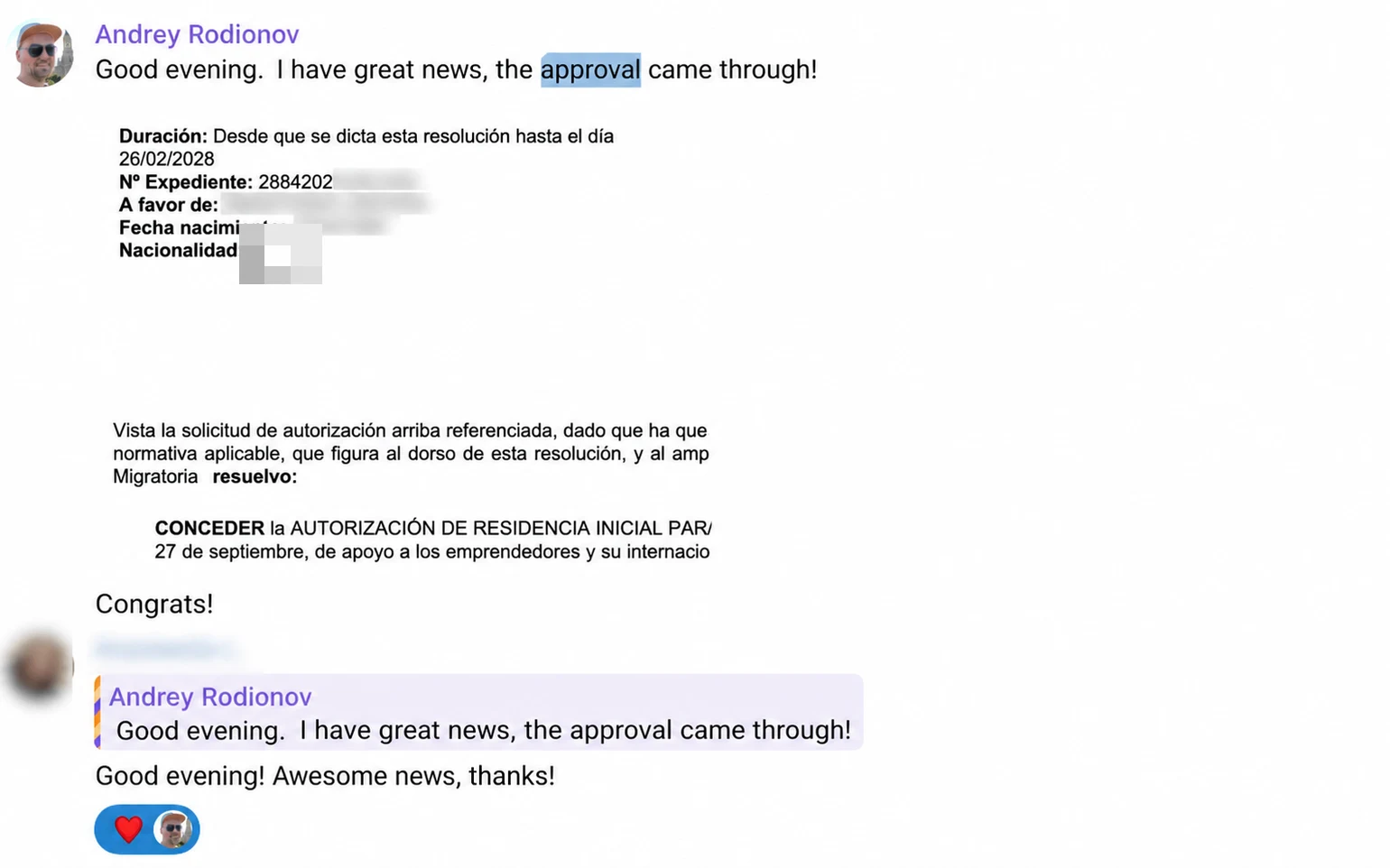 Screenshot of a client conversation with EspañaGo